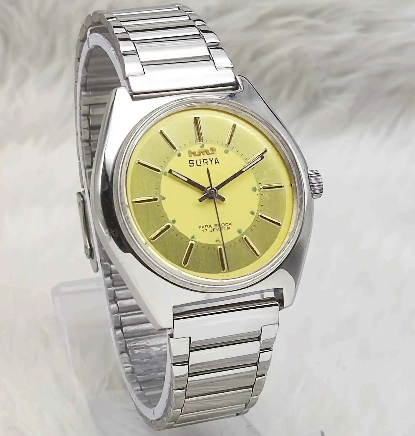 HMT Surya Men's Watch - 17 Jewels with Sun Yellow Dial and Stick Indices