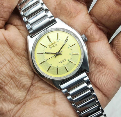 HMT Surya Men's Watch - 17 Jewels with Sun Yellow Dial and Stick Indices