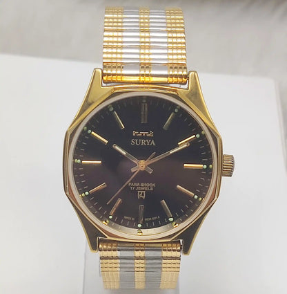 HMT Surya 17 Jewels Handwinding Men's Watch with Black Dial