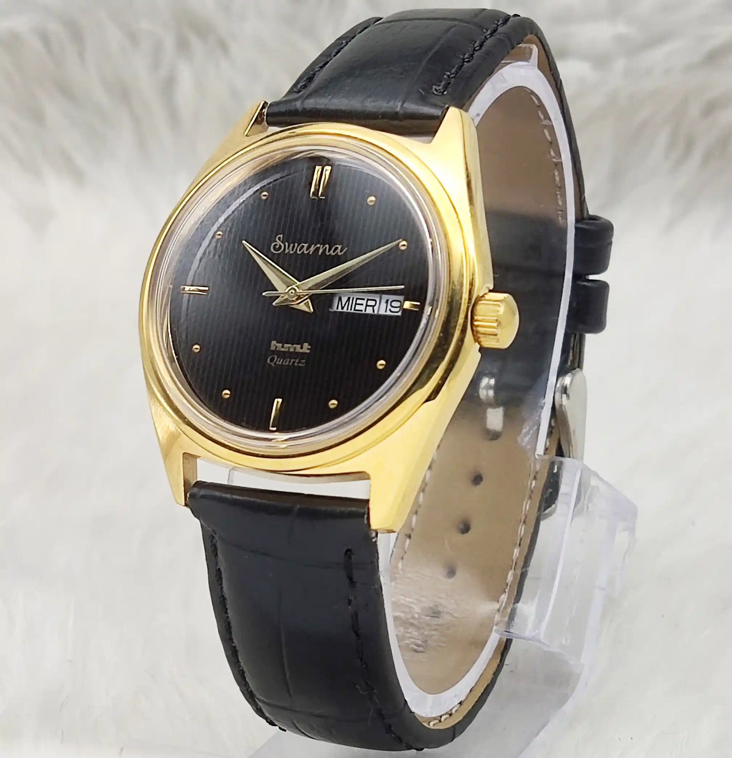 HMT Swarna Day Date Watch – Quartz Black Dial for Timeless Elegance