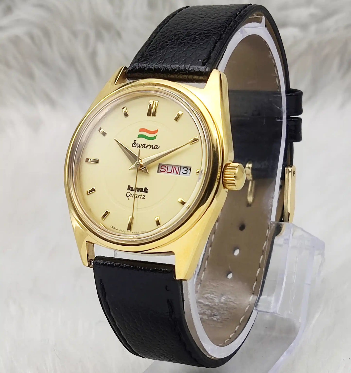 HMT Swarna Day Date Watch - Experience Timeless Elegance with a Goldenish Dial