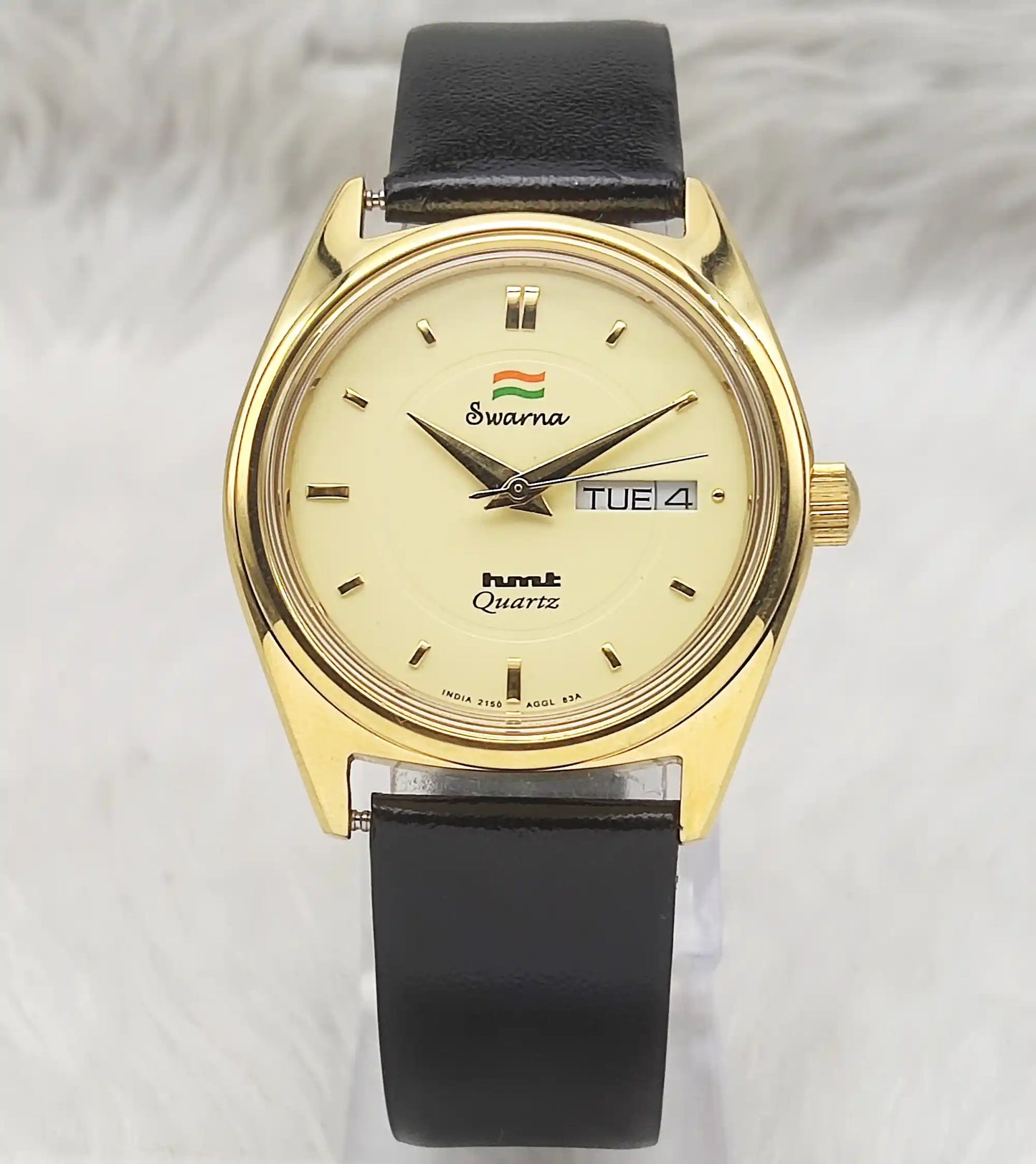 HMT Swarna Quartz Day Date Goldenish Dial