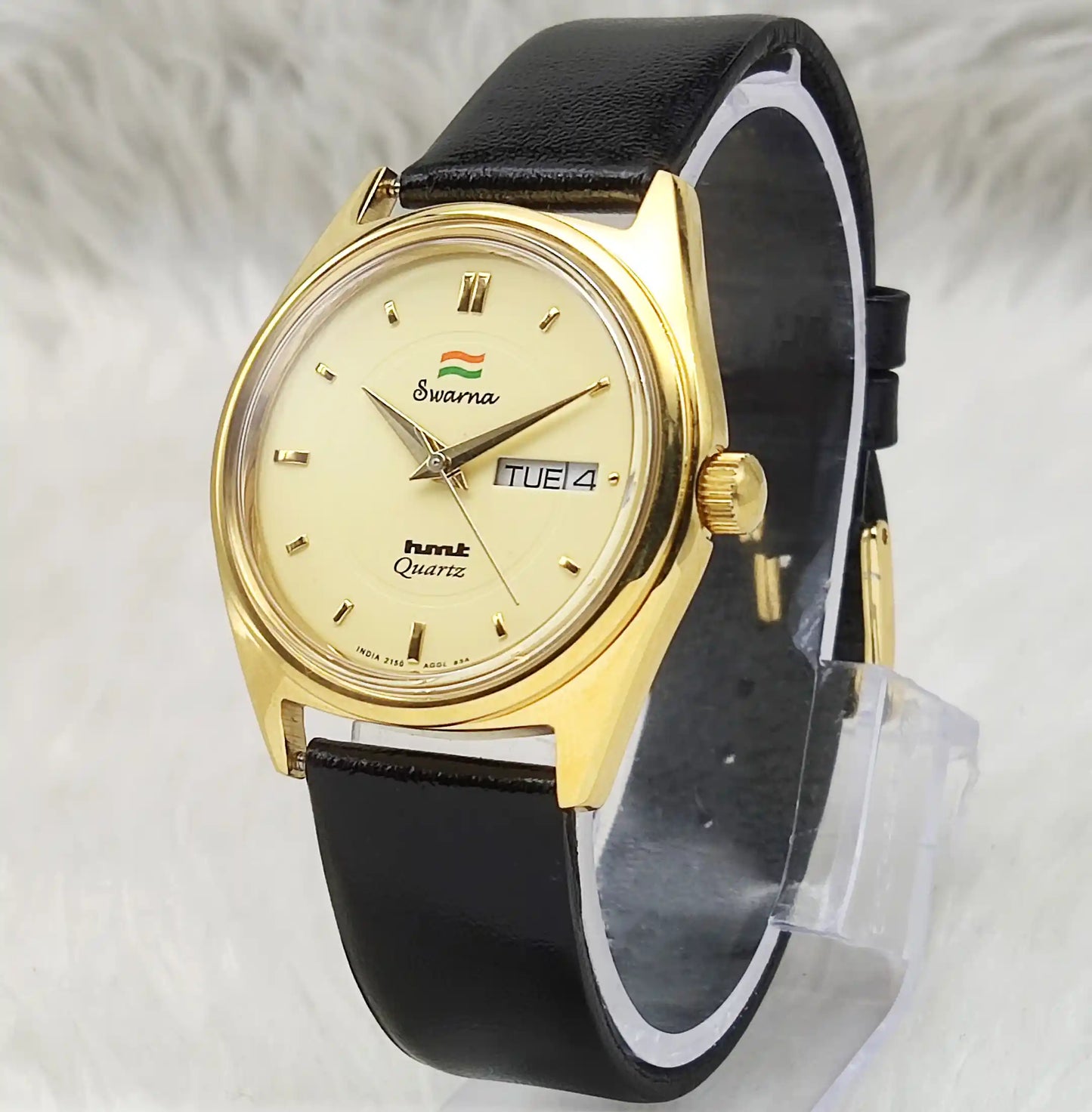 HMT Swarna Quartz Day Date Goldenish Dial