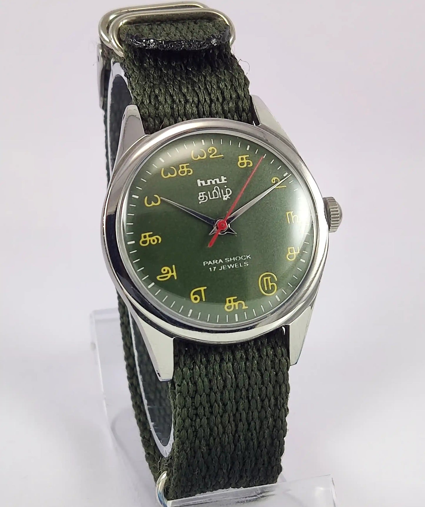 HMT Tamil Green Dial Para Shock 17 Jewels Handwinding Men's Watch 0231 Discover-Diamonds