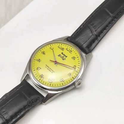 HMT Tamil Numerals Indices 17 Jewels Yellow Dial Handwinding Watch