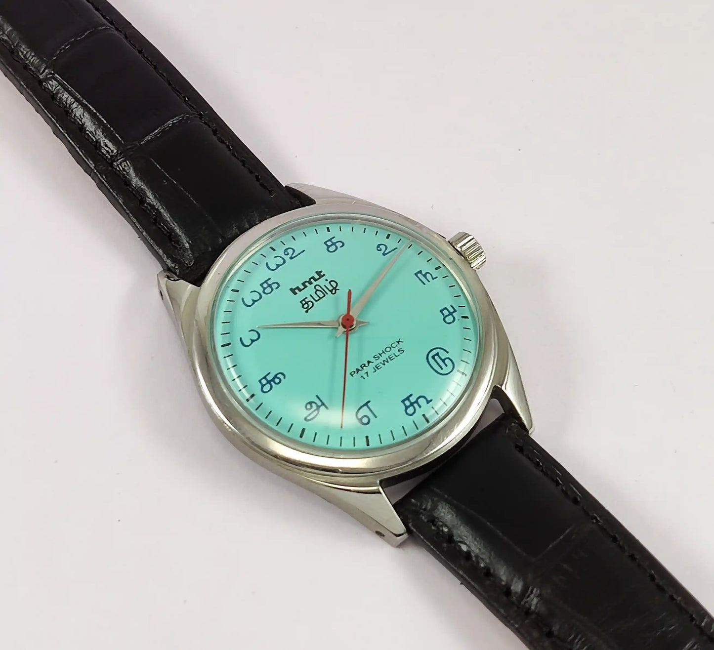 HMT Tamil Turquoise Dial Para Shock 17 Jewels Handwinding Men's Watch 0231 Discover-Diamonds