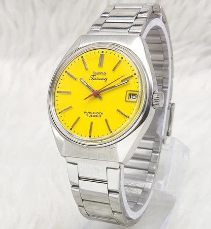 HMT Tareeq Men's Watch with Yellow Dial, 17 Jewels, Stick Indices, and Date Features