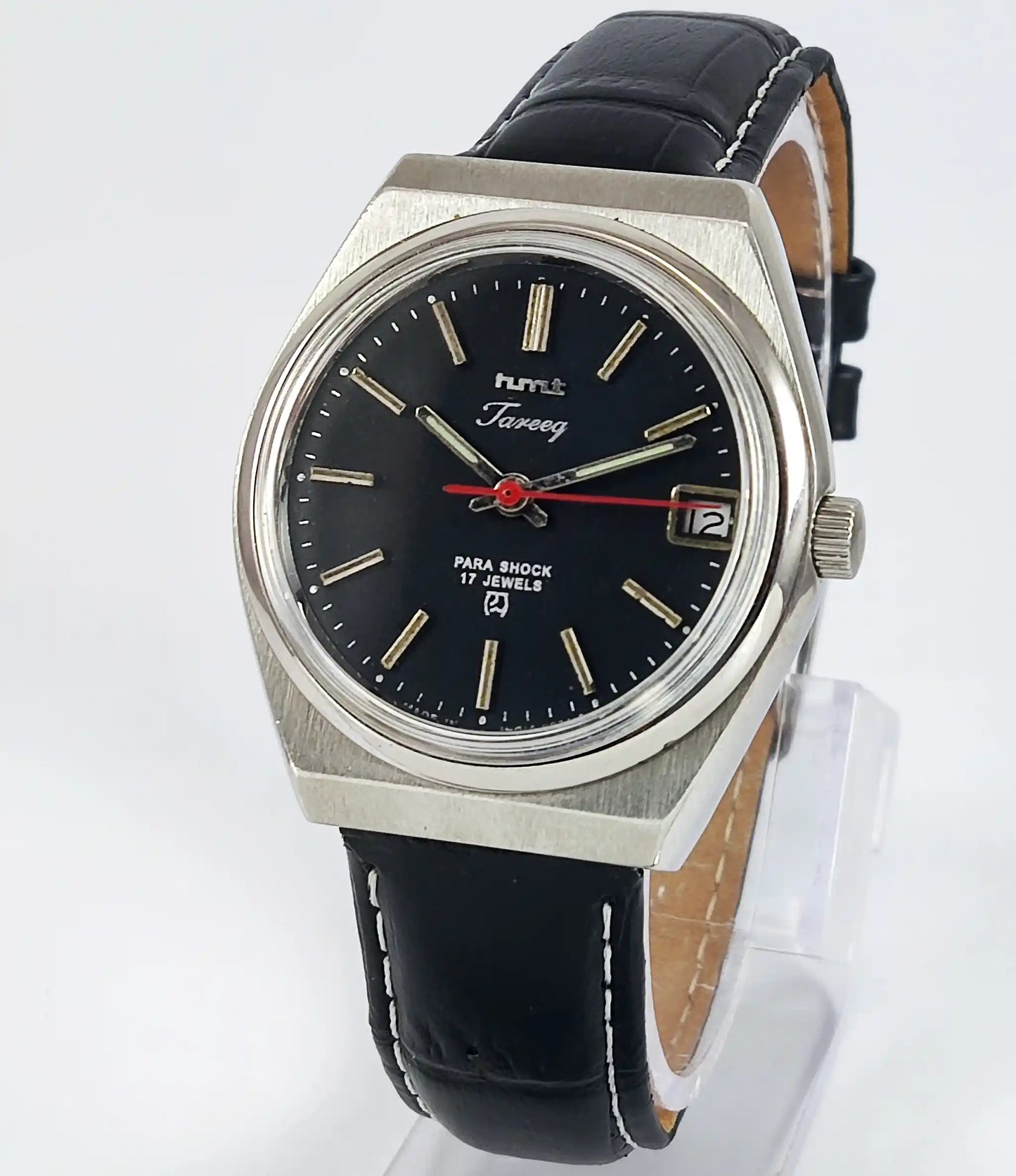 HMT Tareeq Para Shock 17 Jewels Date Black Dial Handwinding Discover-Diamonds