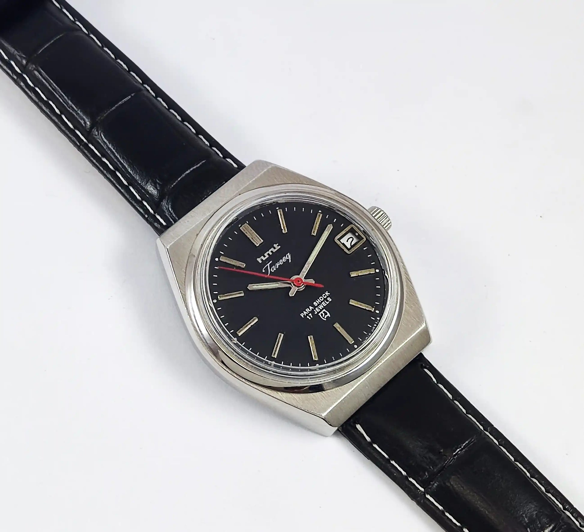 HMT Tareeq Para Shock 17 Jewels Date Black Dial Handwinding Discover-Diamonds