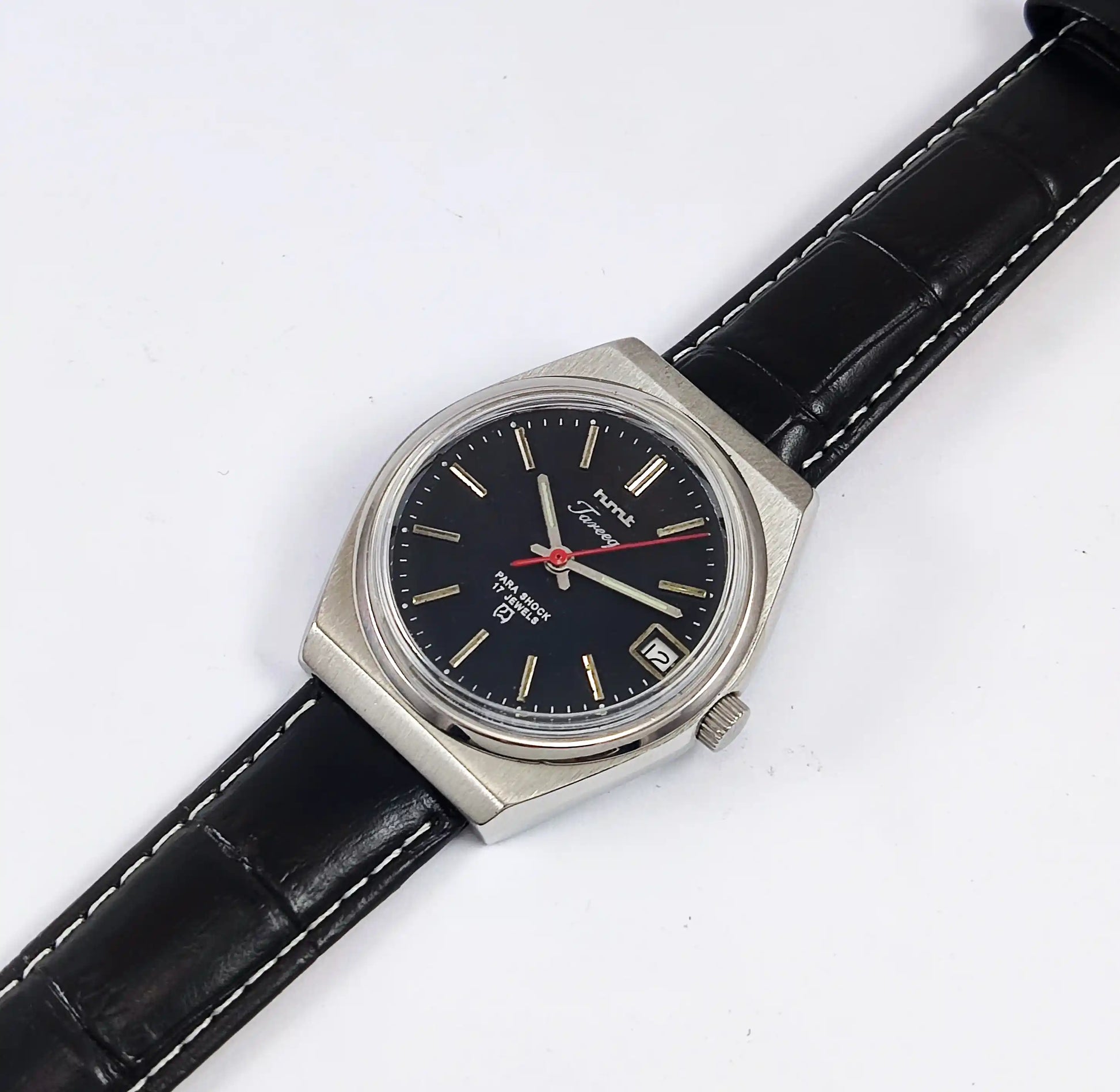 HMT Tareeq Para Shock 17 Jewels Date Black Dial Handwinding Discover-Diamonds