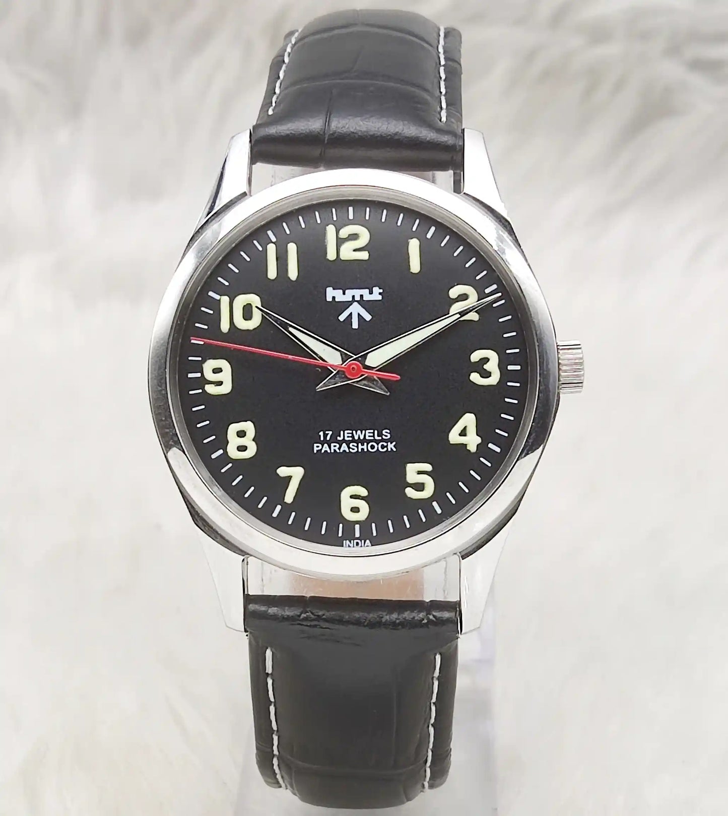 HMT Watch 17 Jewels Handwinding Black Dial With English Numerals Transparent Back