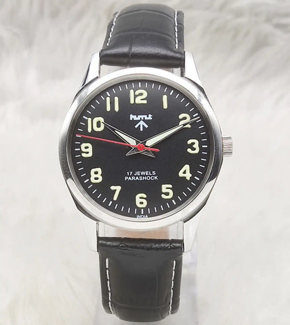 HMT Watch 17 Jewels Handwinding Black Dial With English Numerals Transparent Back