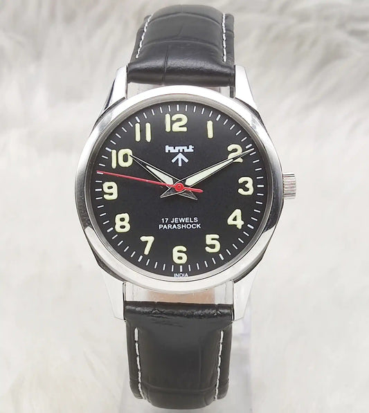 HMT Watch 17 Jewels Handwinding Black Dial With English Numerals Transparent Back
