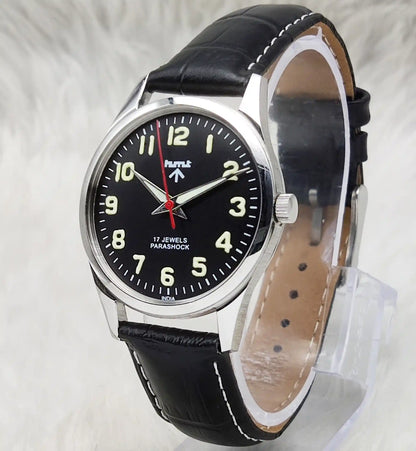 HMT Watch 17 Jewels Handwinding Black Dial With English Numerals Transparent Back