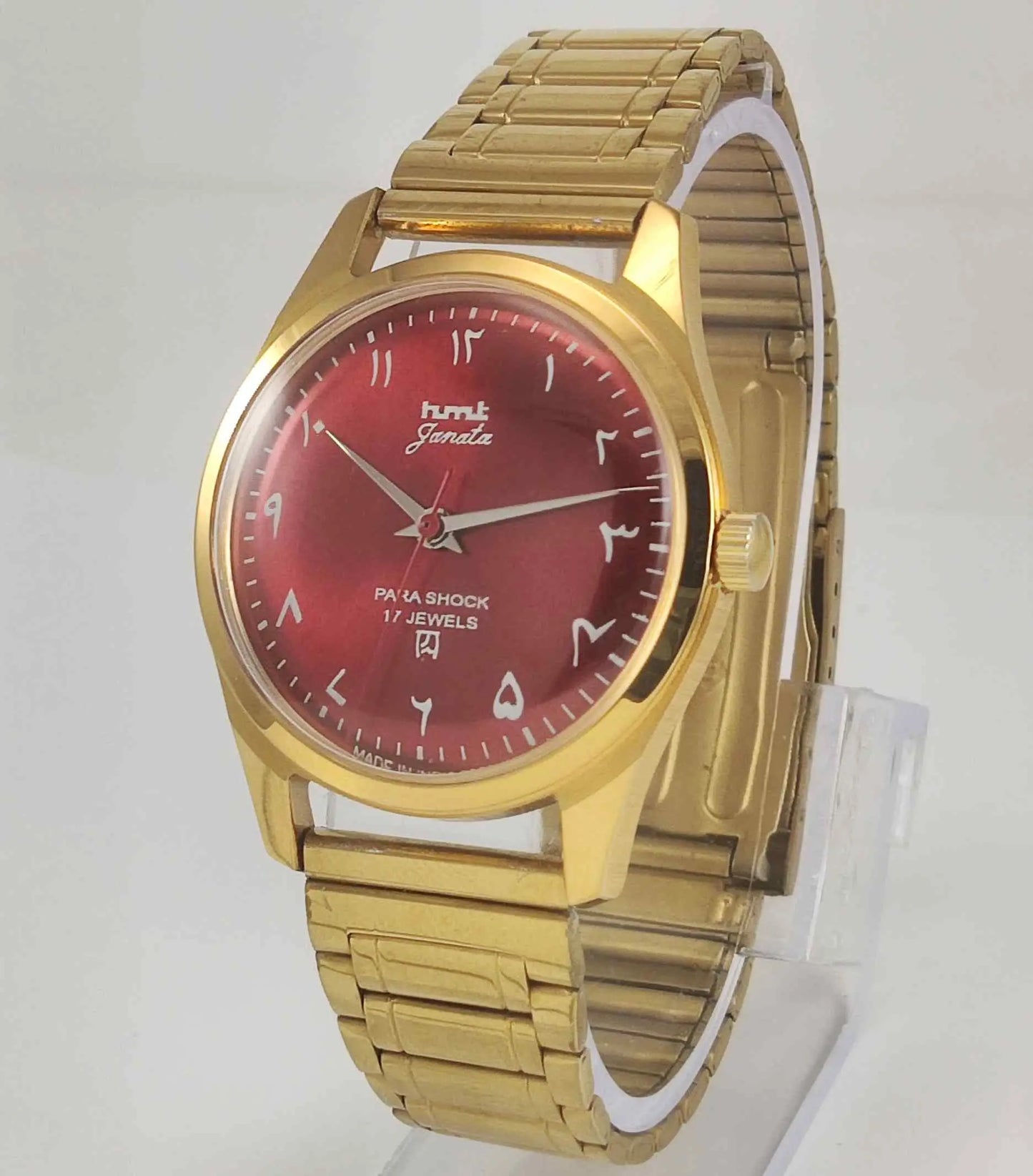 HMT Janata Red Dial Golden Case Transparent Back Men's Watch 0231 Discover-Diamonds