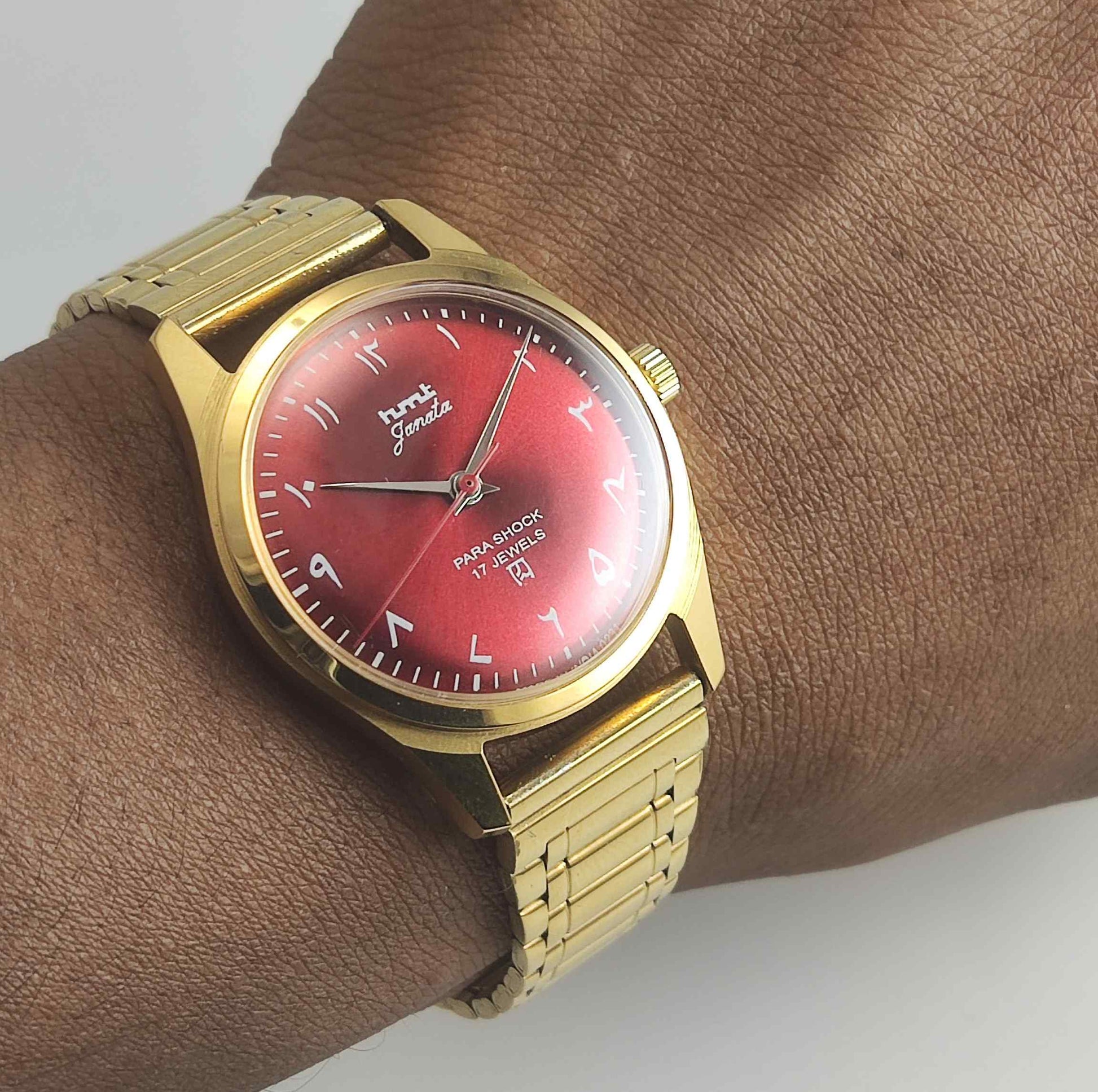 HMT Janata Red Dial Golden Case Transparent Back Men's Watch 0231 Discover-Diamonds