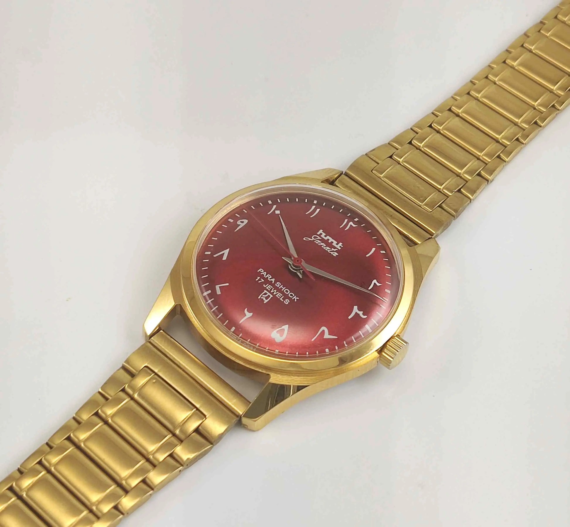 HMT Janata Red Dial Golden Case Transparent Back Men's Watch 0231 Discover-Diamonds