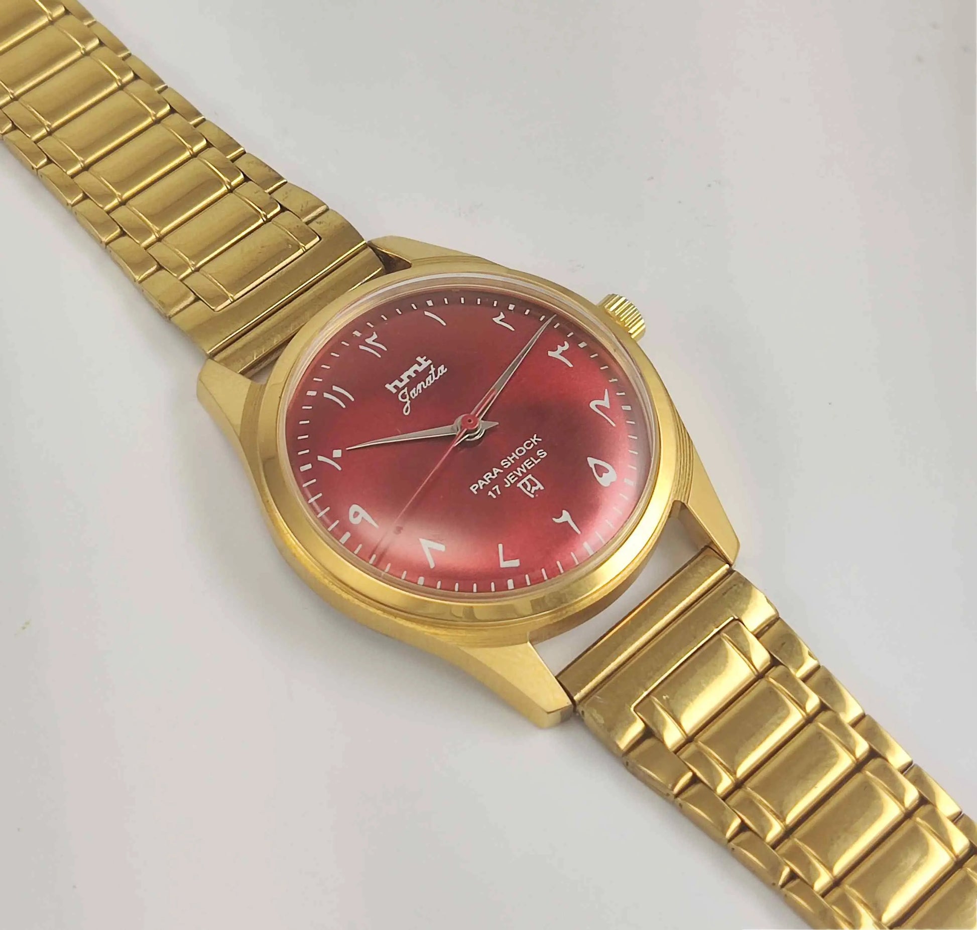 HMT Janata Red Dial Golden Case Transparent Back Men's Watch 0231 Discover-Diamonds