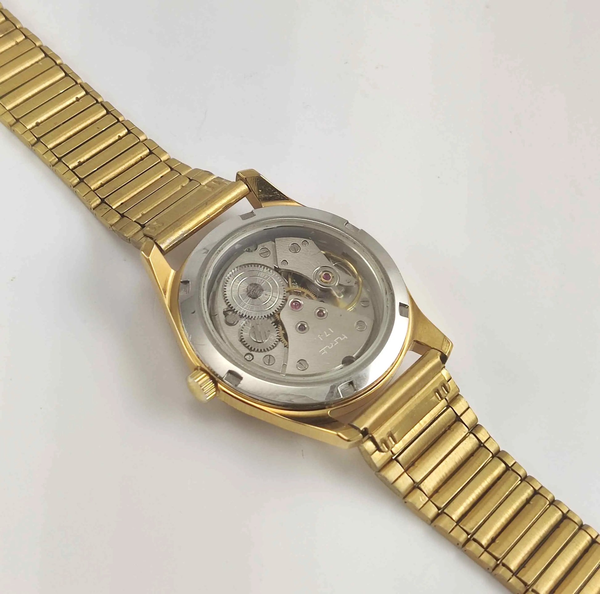 HMT Janata Red Dial Golden Case Transparent Back Men's Watch 0231 Discover-Diamonds