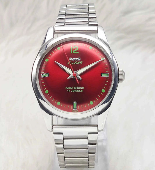 HMT Pilot 17 Jewels Red Apple Dial - Handwinding Men's Watch Transparent Back