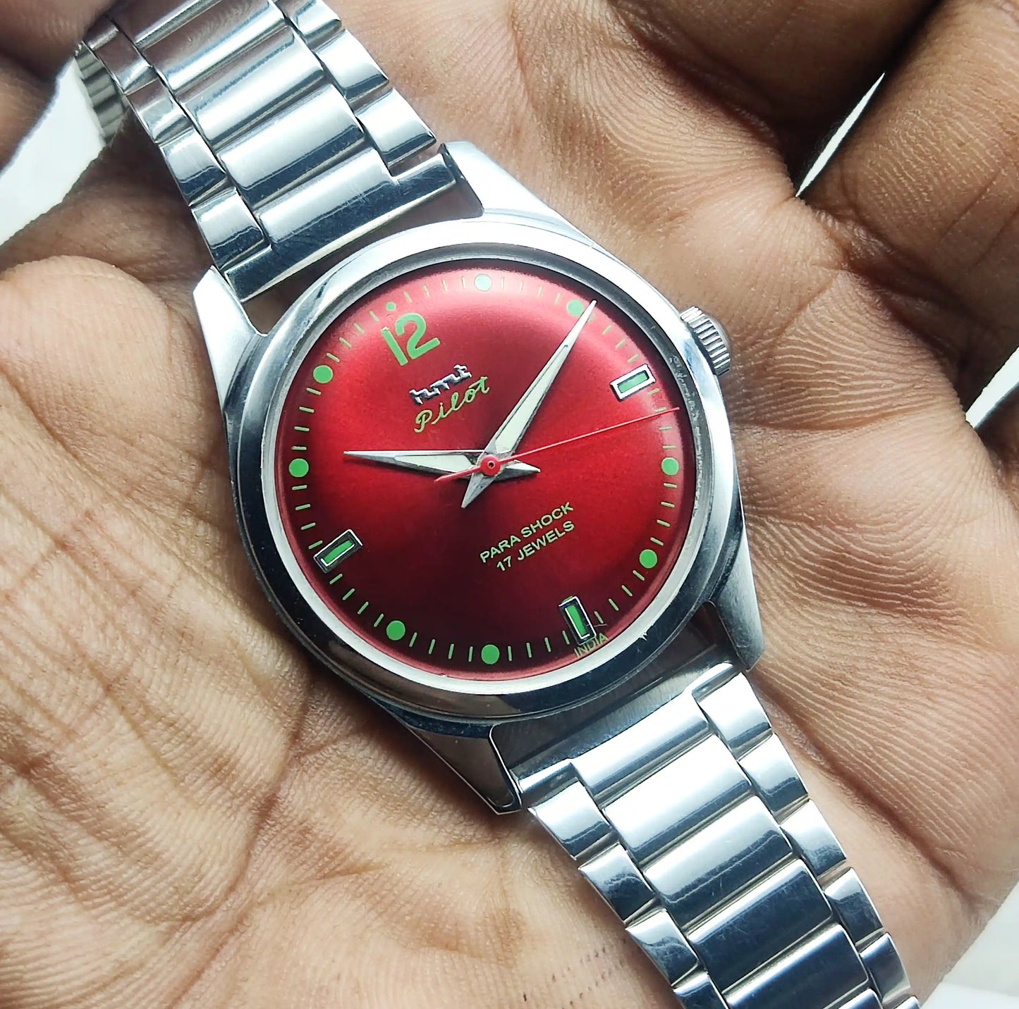 HMT Pilot 17 Jewels Red Apple Dial - Handwinding Men's Watch Transparent Back
