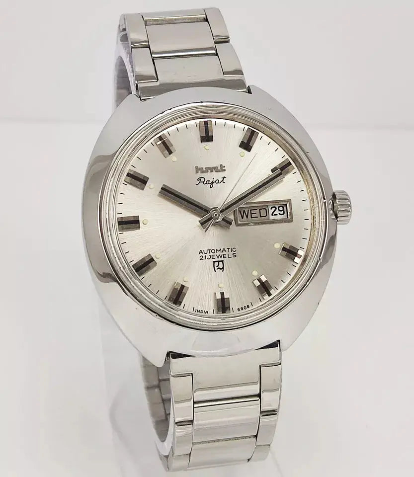 HMT Rajat Silver Dial 21 Jewels Day Date Mechanical Automatic Man's Watch 0231 Discover-Diamonds