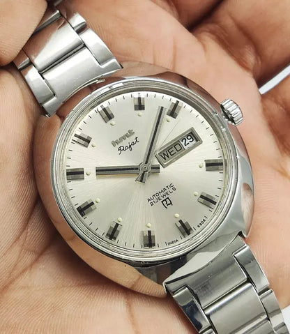 HMT Rajat Silver Dial 21 Jewels Day Date Mechanical Automatic Man's Watch 0231 Discover-Diamonds