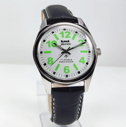 HMT Jawan Para Shock 17 Jewels White Dial Mechanical Hand winding Men's Wrist Watch - Discover-Diamonds