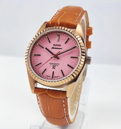 HMT Kohinoor Para Shock 17 Jewels Pink Dial Transparent Back Mechanical Hand winding Men's Wrist Watch Discover-Diamonds