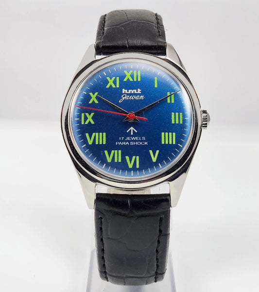 HMT Jawan Para Shock 17 Jewels Blue Dial Mechanical Hand winding Men's Wrist Watch Discover-Diamonds