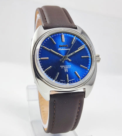 HMT Kohinoor Para Shock 17 Jewels Blue Dial Mechanical Hand winding Men's Wrist Watch - Discover-Diamonds