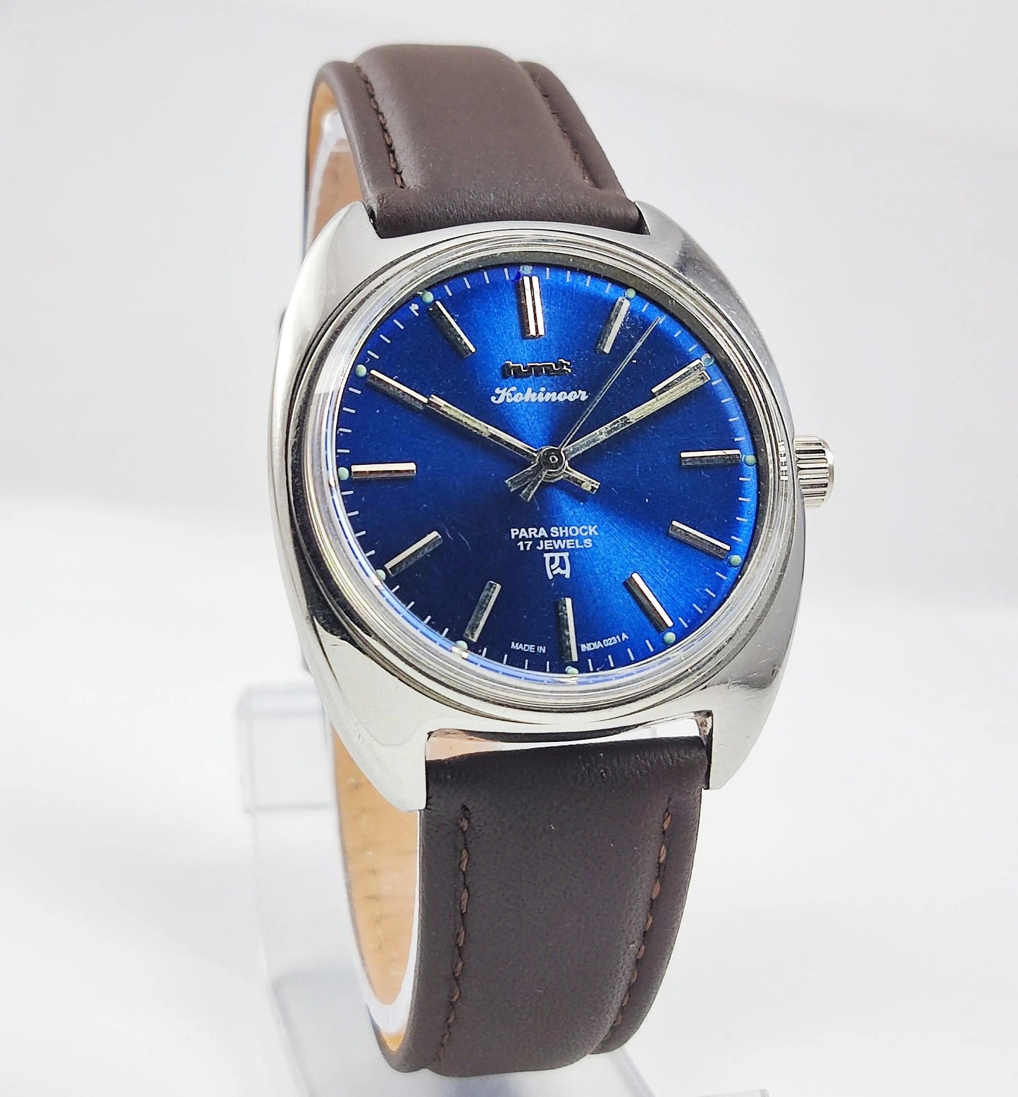 HMT Kohinoor Para Shock 17 Jewels Blue Dial Mechanical Hand winding Men's Wrist Watch - Discover-Diamonds