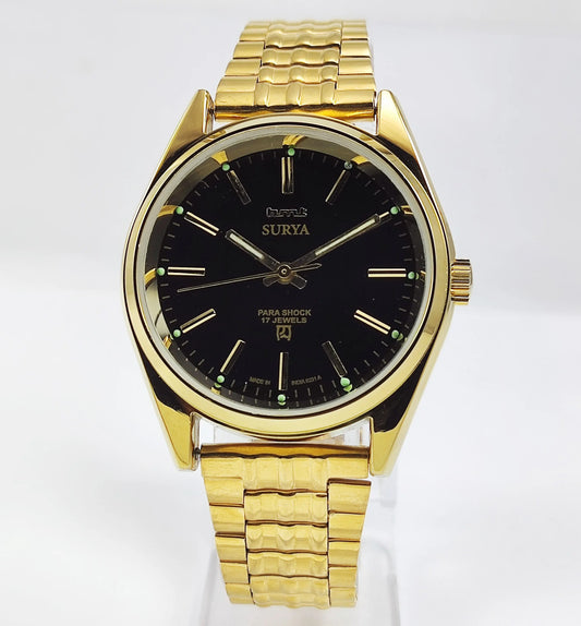HMT Surya Para Shock 17 Jewels Black Dial Transparent Back Mechanical Hand winding Men's Wrist Watch Discover-Diamonds