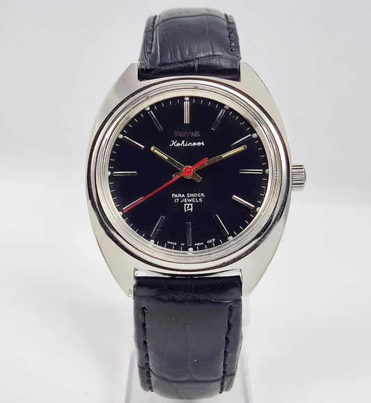 HMT Kohinoor Para Shock 17 Jewels Black Dial Mechanical Hand winding Men's Wrist Watch 0231 - Discover-Diamonds