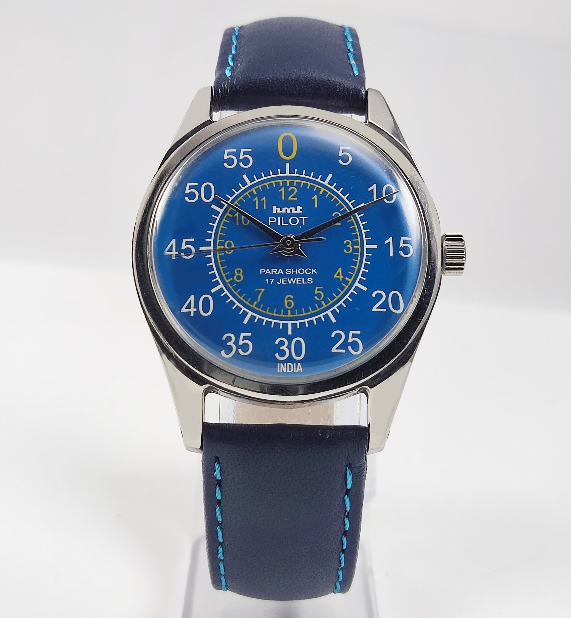 HMT Pilot Para Shock 17 Jewels Blue Dial Mechanical Hand winding Men's Wrist Watch Discover-Diamonds