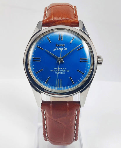 HMT Janata Para Shock 17 Jewels Blue Dial Mechanical Hand winding Men's Wrist Watch Discover-Diamonds