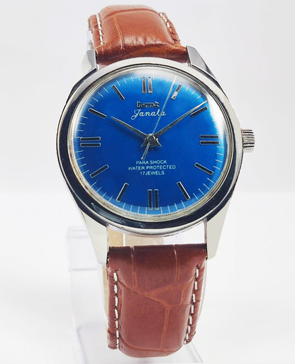 HMT Janata Para Shock 17 Jewels Blue Dial Mechanical Hand winding Men's Wrist Watch Discover-Diamonds