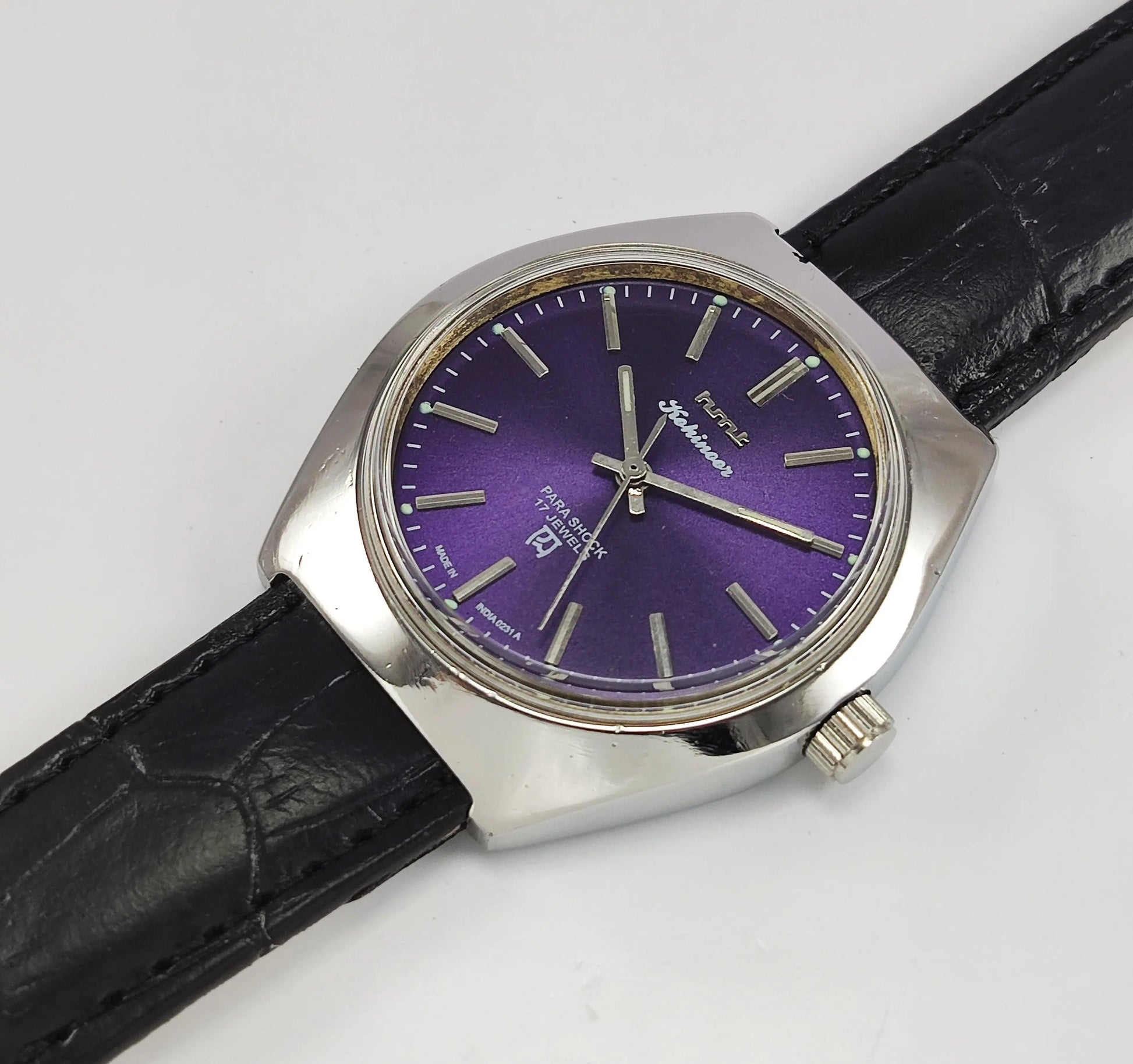 HMT Kohinoor Para Shock 17 Jewels Purple Dial Mechanical Hand winding Men's Wrist Watch - Discover-Diamonds