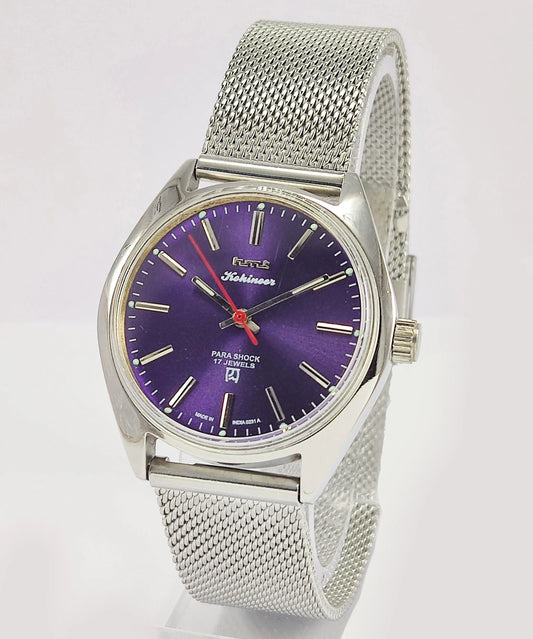 HMT Kohinoor Para Shock 17 Jewels Purple Dial Mechanical Hand winding Men's Wrist Watch - Discover-Diamonds