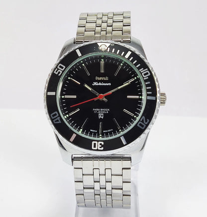 HMT Kohinoor Para Shock 17 Jewels Black Dial Transparent Back Mechanical Hand winding Men's Wrist Watch Discover-Diamonds