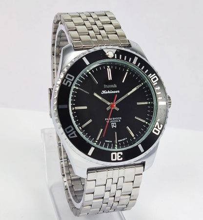HMT Kohinoor Para Shock 17 Jewels Black Dial Transparent Back Mechanical Hand winding Men's Wrist Watch Discover-Diamonds