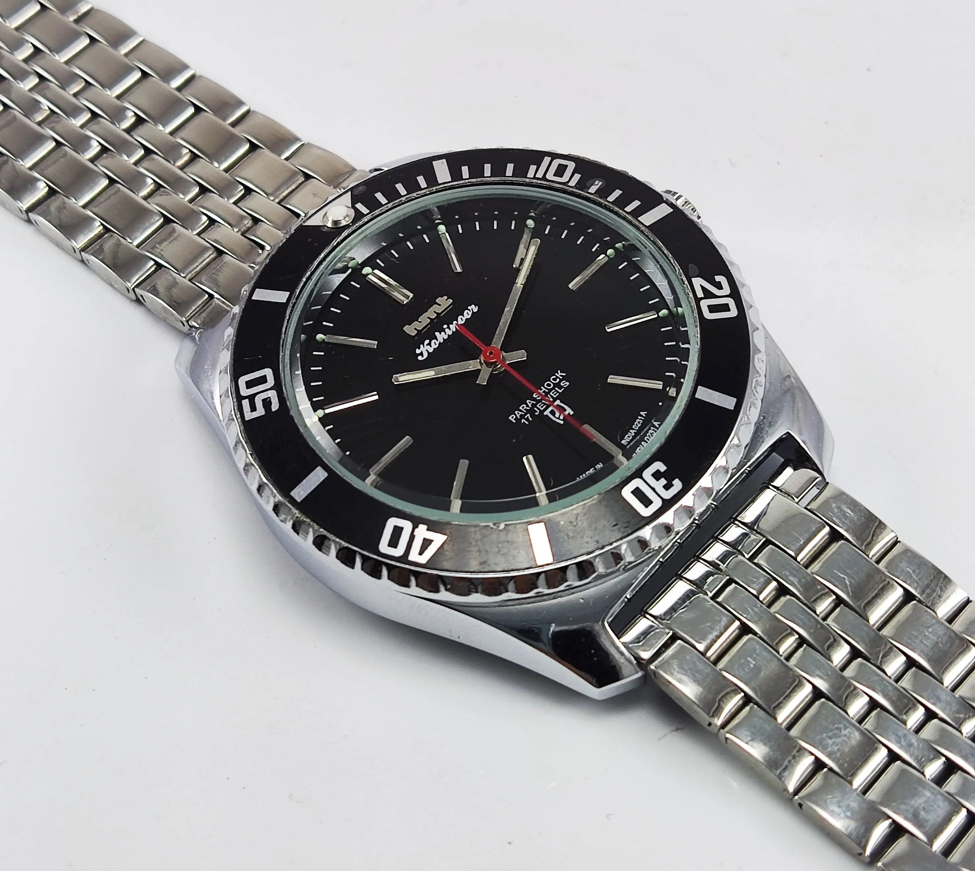 HMT Kohinoor Para Shock 17 Jewels Black Dial Transparent Back Mechanical Hand winding Men's Wrist Watch Discover-Diamonds