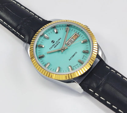 Favre-Leuba Geneve Pista Green Dial Swiss Made 2066 Automatic Movement 17 Jewels Day-Date Golden Bezel Men's Wrist Watch Discover-Diamonds