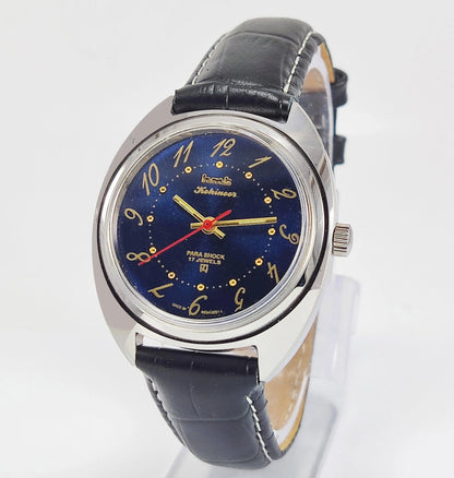 HMT Kohinoor Para Shock 17 Jewels Blue Dial Transparent Back Mechanical Hand winding Men's Wrist Watch - Discover-Diamonds