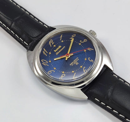 HMT Kohinoor Para Shock 17 Jewels Blue Dial Transparent Back Mechanical Hand winding Men's Wrist Watch - Discover-Diamonds