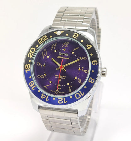 HMT Kohinoor Para Shock 17 Jewels Purple Dial Transparent Back Mechanical Hand winding Men's Wrist Watch Discover-Diamonds