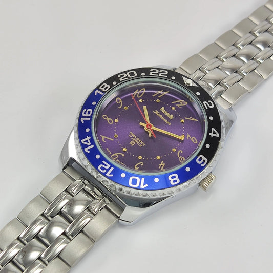 HMT Kohinoor Para Shock 17 Jewels Purple Dial Transparent Back Mechanical Hand winding Men's Wrist Watch Discover-Diamonds