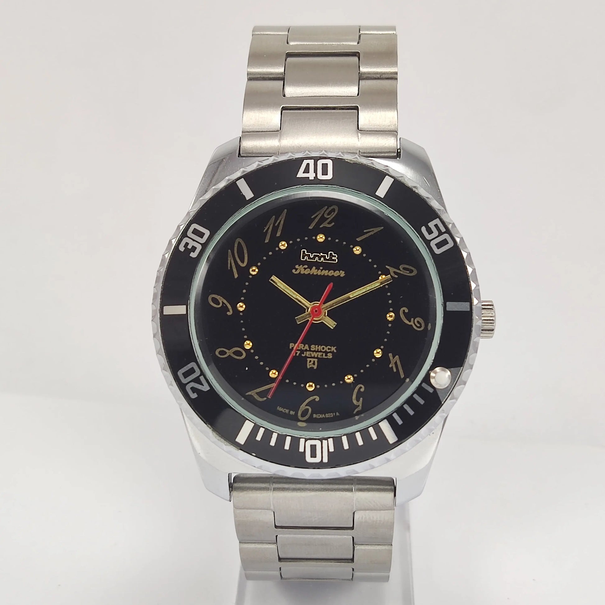 HMT Kohinoor Para Shock 17 Jewels Black Dial Transparent Back Mechanical Hand winding Men's Wrist Watch Discover-Diamonds