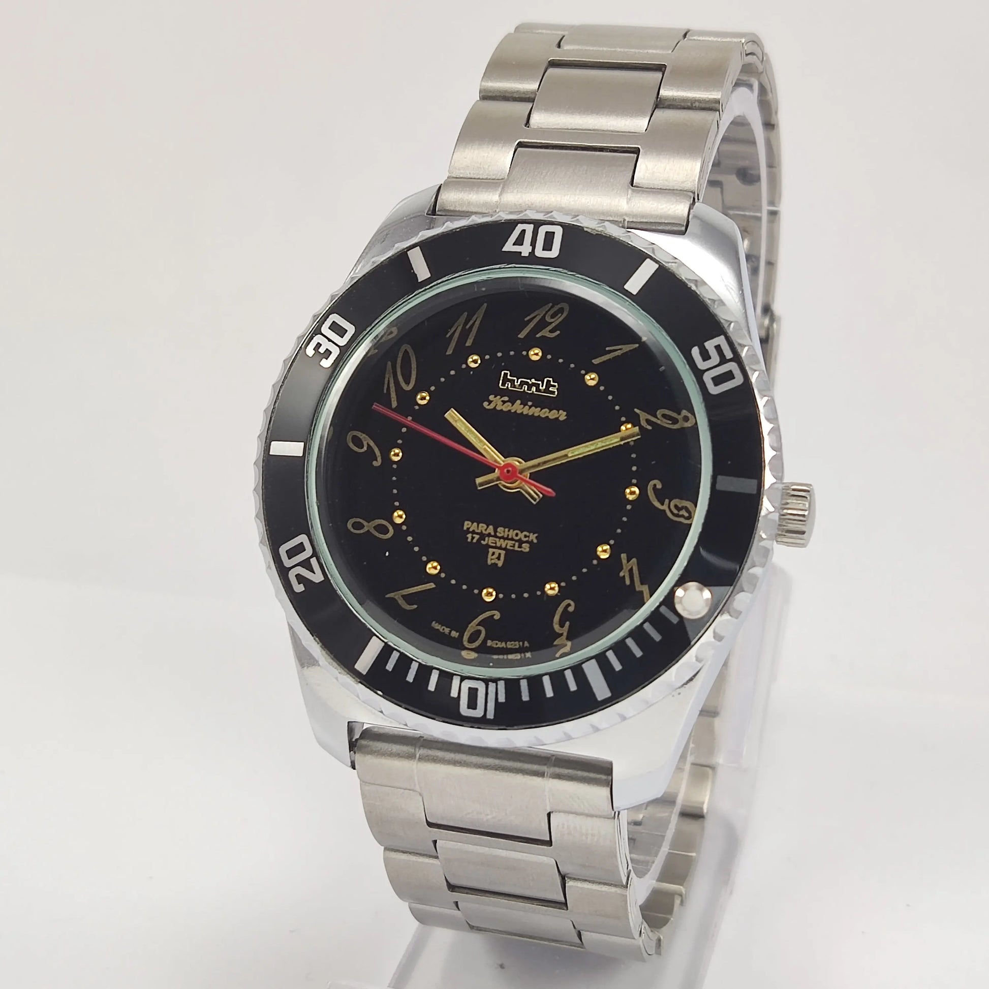 HMT Kohinoor Para Shock 17 Jewels Black Dial Transparent Back Mechanical Hand winding Men's Wrist Watch Discover-Diamonds