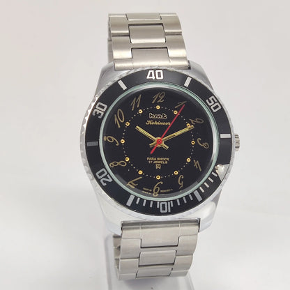 HMT Kohinoor Para Shock 17 Jewels Black Dial Transparent Back Mechanical Hand winding Men's Wrist Watch Discover-Diamonds